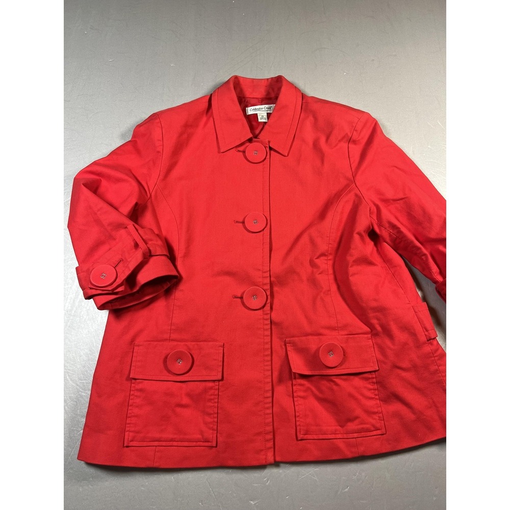 Coldwater Creek Jacket Womens 10 Red Button Front Cotton Spandex Pockets Classic